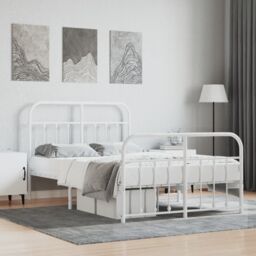 Berkfield Home Metal Bed Frame with Headboard & Footboard White 120x190 cm Small Double