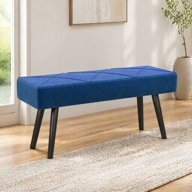 STILVORA Upholstered Bench with Steel Legs in Blue - image 1