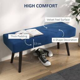 STILVORA Upholstered Bench with Steel Legs in Blue - thumbnail 6