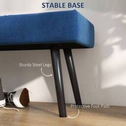 STILVORA Upholstered Bench with Steel Legs in Blue - thumbnail 7