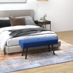STILVORA Upholstered Bench with Steel Legs in Blue - thumbnail 2