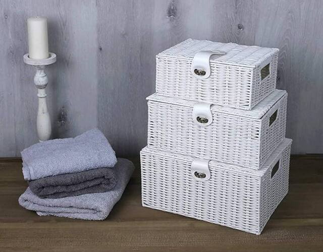 Marco Paul Storage Baskets with Lids set of 3 Decorative Storage Boxes in White - image 1