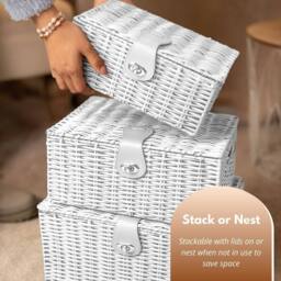 Marco Paul Storage Baskets with Lids set of 3 Decorative Storage Boxes in White - thumbnail 9