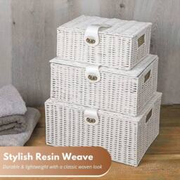 Marco Paul Storage Baskets with Lids set of 3 Decorative Storage Boxes in White - thumbnail 8