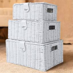Marco Paul Storage Baskets with Lids set of 3 Decorative Storage Boxes in White - thumbnail 7