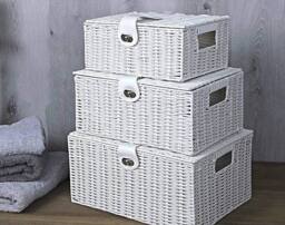 Marco Paul Storage Baskets with Lids set of 3 Decorative Storage Boxes in White - thumbnail 2