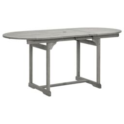 Berkfield Home Garden Dining Table (120-170)x80x75 cm Solid Acacia Wood in Grey - thumbnail 2