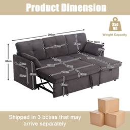 Direct Wicker L-Shape Sofa with Storage & Pull-Out Bed, 3-in-1 Convertible Couch in Grey - Size: 1 Pack - thumbnail 7