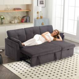 Direct Wicker L-Shape Sofa with Storage & Pull-Out Bed, 3-in-1 Convertible Couch in Grey - Size: 1 Pack - thumbnail 8