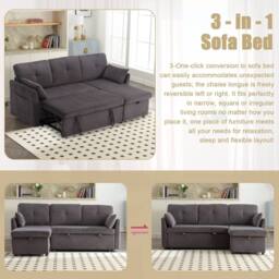 Direct Wicker L-Shape Sofa with Storage & Pull-Out Bed, 3-in-1 Convertible Couch in Grey - Size: 1 Pack - thumbnail 6