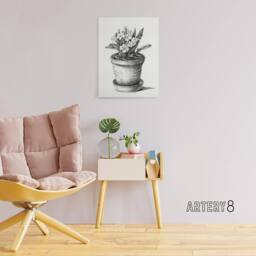 "Artery8 Potted Flowering Plant Pencil Drawing Bernard Canvas Wall Art in White - Size: W18"" x H24""" - thumbnail 3