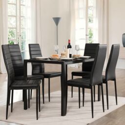 Costway Dining Chairs Set of 6 with Comfortable High Back & Padded Seat Side Chairs PVC Leather in Black - thumbnail 3