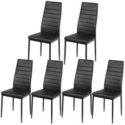 Costway Dining Chairs Set of 6 with Comfortable High Back & Padded Seat Side Chairs PVC Leather in Black - thumbnail 1