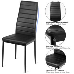 Costway Dining Chairs Set of 6 with Comfortable High Back & Padded Seat Side Chairs PVC Leather in Black - thumbnail 4