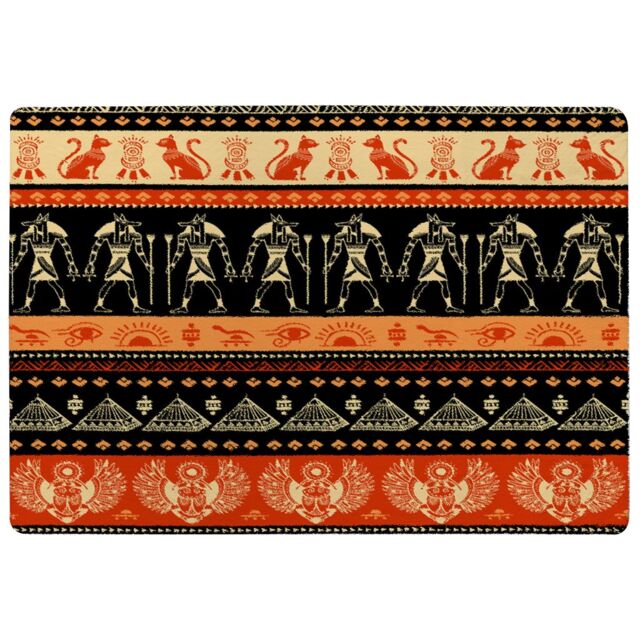 Benjamin Tate Design Egyptian Heiroglyphs In Orange & Black Rug in Natural - Size: Large - image 1