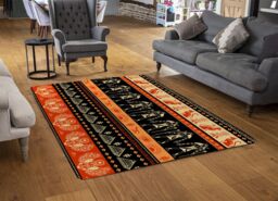 Benjamin Tate Design Egyptian Heiroglyphs In Orange & Black Rug in Natural - Size: Large - thumbnail 2
