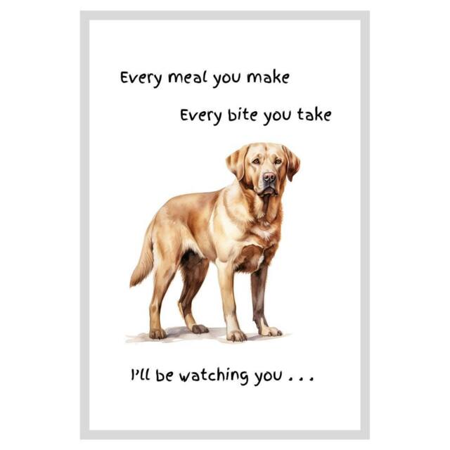 Animal Crackers Dog Tea Towel With 'Watching You' Funny Wording - Golden Labrador in White - image 1