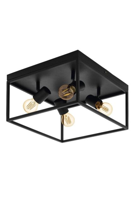 Eglo Silentina Clear Metal & Glass 4-Light Flush Ceiling Fitting in Black - image 1