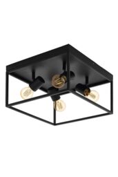 Eglo Silentina Clear Metal & Glass 4-Light Flush Ceiling Fitting in Black