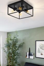 Eglo Silentina Clear Metal & Glass 4-Light Flush Ceiling Fitting in Black - thumbnail 2