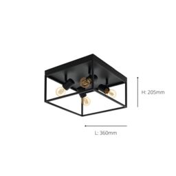 Eglo Silentina Clear Metal & Glass 4-Light Flush Ceiling Fitting in Black - thumbnail 3