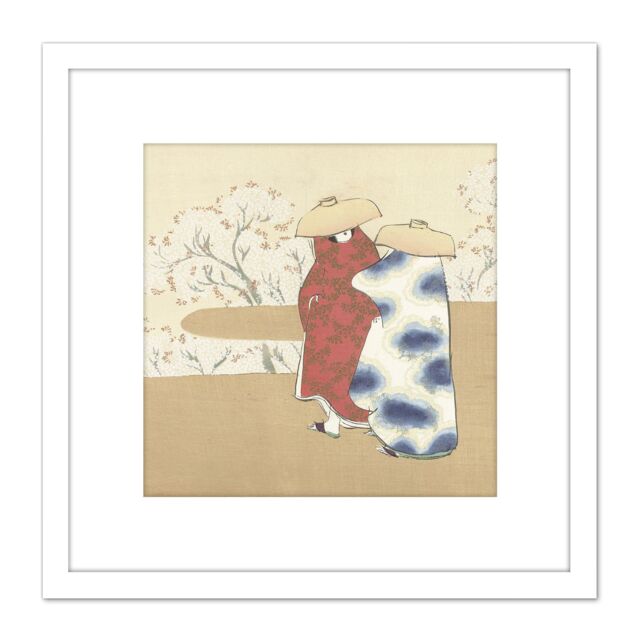 Artery8 Sekka Kamisaka Spring Lent Japan Woodcut 8X8 Inch Square Wooden Framed Wall Art Print Picture with Mount in White - image 1