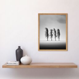 Artery8 Wall Art Print Still Holding Strong Black & White Winter Landscape Photograph Wind Blowing on a Row of Cypress Hills Art Framed - thumbnail 2