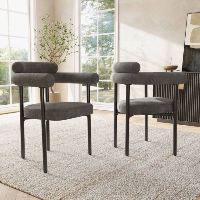 Fascinate Modern Faux Suede Upholstered Armrest Dining Chairs - Set of 2 in Grey - image 1