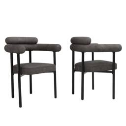 Fascinate Modern Faux Suede Upholstered Armrest Dining Chairs - Set of 2 in Grey - thumbnail 9