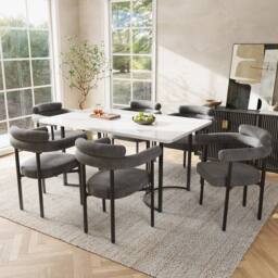 Fascinate Modern Faux Suede Upholstered Armrest Dining Chairs - Set of 2 in Grey - thumbnail 3