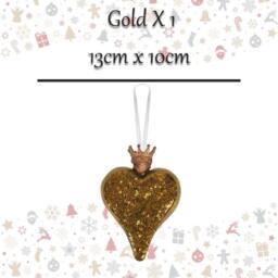 VFM e-Store Christmas Hanging Heart Decoration 13cm x 10cm Gold X 1 - Size: 13 cm x 10 cm - thumbnail 2