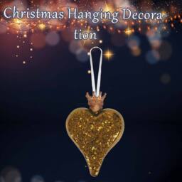 VFM e-Store Christmas Hanging Heart Decoration 13cm x 10cm Gold X 1 - Size: 13 cm x 10 cm - thumbnail 3