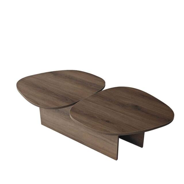 CALICOSY CELESTE Double-Tiered Coffee Table With Shape, 125 Cm Long in Walnut - image 1