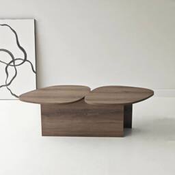 CALICOSY CELESTE Double-Tiered Coffee Table With Shape, 125 Cm Long in Walnut - thumbnail 2