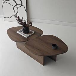 CALICOSY CELESTE Double-Tiered Coffee Table With Shape, 125 Cm Long in Walnut - thumbnail 9