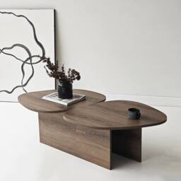 CALICOSY CELESTE Double-Tiered Coffee Table With Shape, 125 Cm Long in Walnut - thumbnail 8