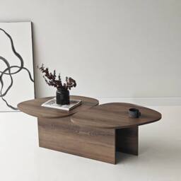 CALICOSY CELESTE Double-Tiered Coffee Table With Shape, 125 Cm Long in Walnut - thumbnail 7