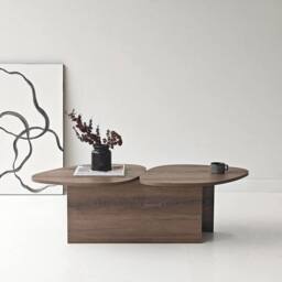 CALICOSY CELESTE Double-Tiered Coffee Table With Shape, 125 Cm Long in Walnut - thumbnail 4