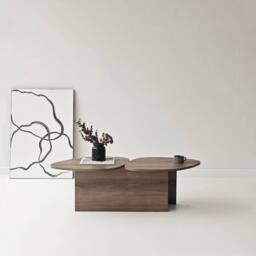 CALICOSY CELESTE Double-Tiered Coffee Table With Shape, 125 Cm Long in Walnut - thumbnail 6