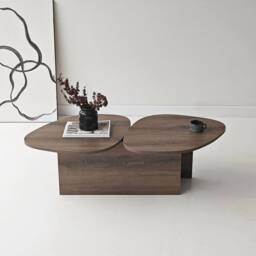CALICOSY CELESTE Double-Tiered Coffee Table With Shape, 125 Cm Long in Walnut - thumbnail 5
