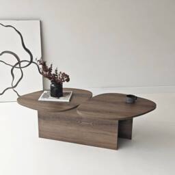 CALICOSY CELESTE Double-Tiered Coffee Table With Shape, 125 Cm Long in Walnut - thumbnail 3