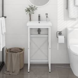 Berkfield Home Durable Bathroom Washbasin Frame White 40x38x83 cm Iron - Size: 40 x 38 x 83 cm - thumbnail 2