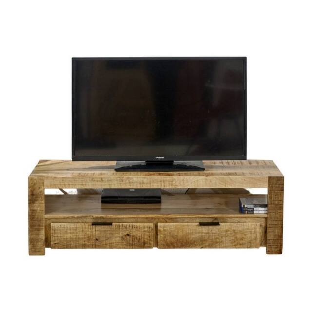Indian Hub Surrey TV Stand with 2 Drawers - Solid Mango Wood - L40 x W130 x H40cm in Brown - image 1