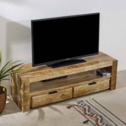 Indian Hub Surrey TV Stand with 2 Drawers - Solid Mango Wood - L40 x W130 x H40cm in Brown - thumbnail 3