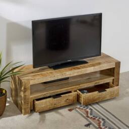 Indian Hub Surrey TV Stand with 2 Drawers - Solid Mango Wood - L40 x W130 x H40cm in Brown - thumbnail 4