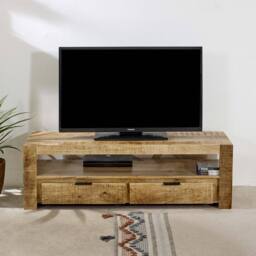 Indian Hub Surrey TV Stand with 2 Drawers - Solid Mango Wood - L40 x W130 x H40cm in Brown - thumbnail 2