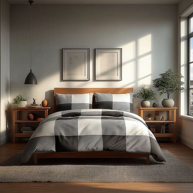 Snug City Duvet Cover & Pillowcase Set White Black Grey Tartan Check Design Polycotton Bed Linen - Size: Super King - image 1