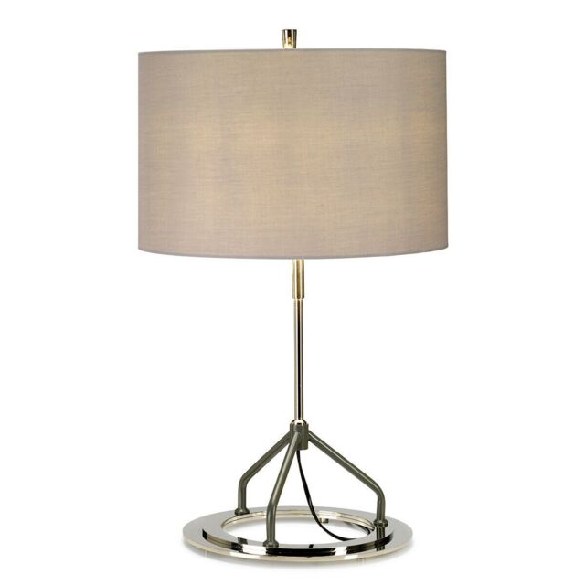 Loops Table Lamp Grey Shade White Highly Polished Nickel Finish LED E27 60W Bulb in Metallics - image 1
