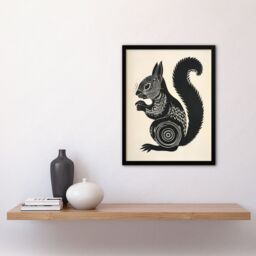Artery8 Tribal Squirrel Artwork Black & White Nature Framed Art Print - Size: A4 - thumbnail 4
