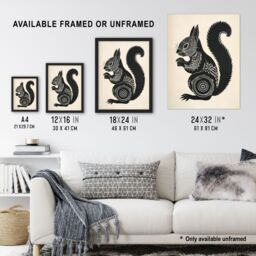 Artery8 Tribal Squirrel Artwork Black & White Nature Framed Art Print - Size: A4 - thumbnail 3